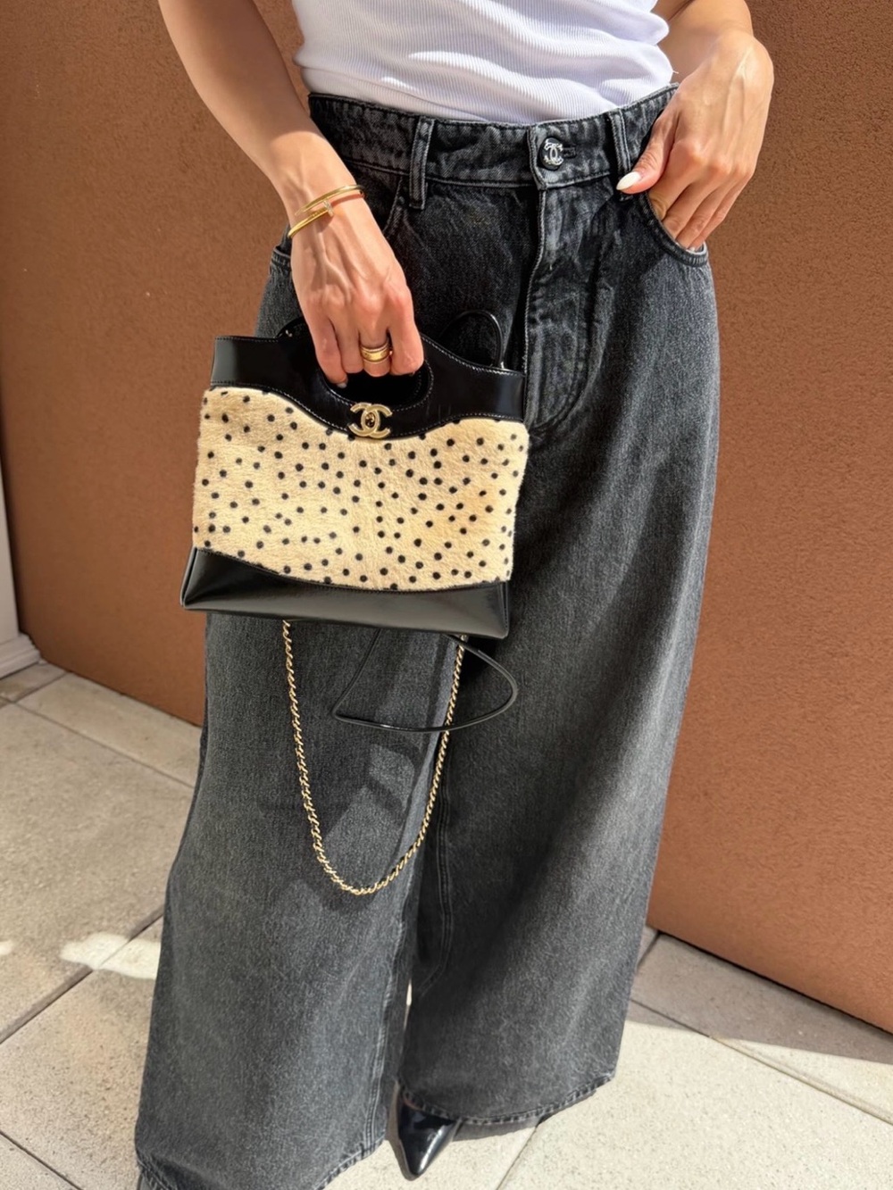 🐆 New 26A CHANEL Pony Hair Animal Print Black Mini 31 Bag Handbag Gold CC - Picture 11 of 12
